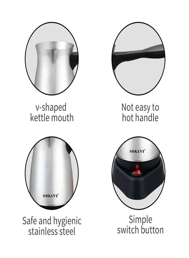 Sokany Stainless Steel Portable Waterproof Electric Turkish and Greek Coffee Maker, Home Water Boiler, 500ml, SK-214 (Multiple Colors), Stainless Steel