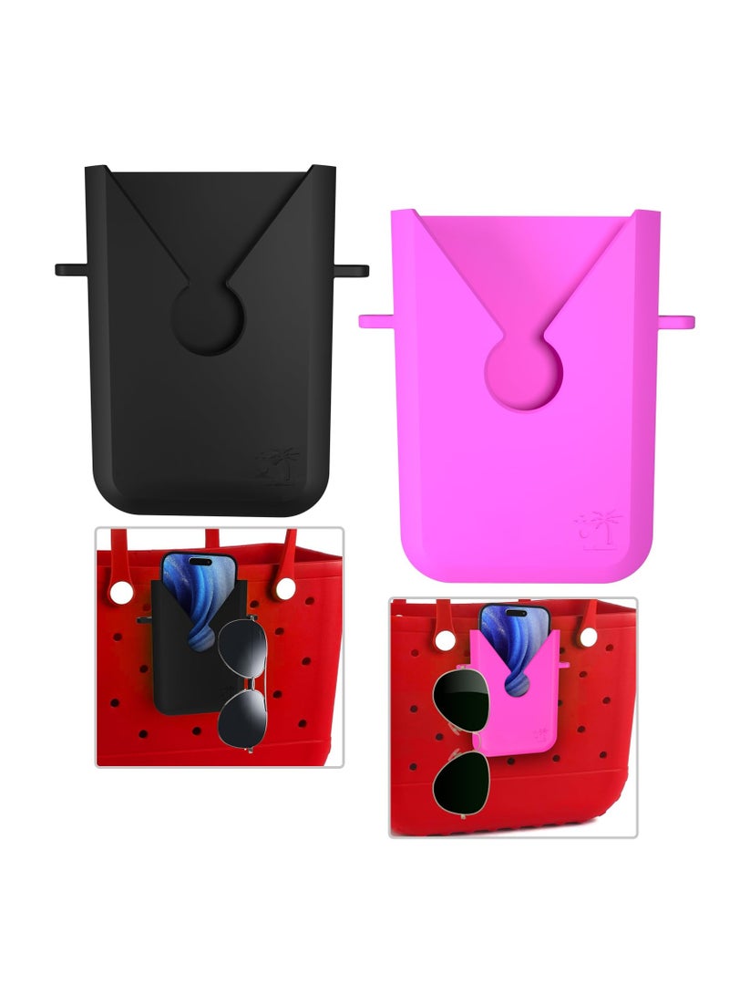 KASTWAVE Soft Rubber Phone Holder Decoration for Beach Tote Bag Rubber Bracket Mobile Phone Holder Ornament Accessories Compatible with Bogg Bags(Black+ Pink) - Image 1