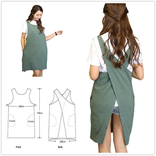 AOBBYBBS Soft Cotton Linen Apron Solid Color Halter Cross Bandage Aprons Japanese Style X Shape Kitchen Cooking Clothes Gift for Women Chef Housewarming (Army Green) - Image 2
