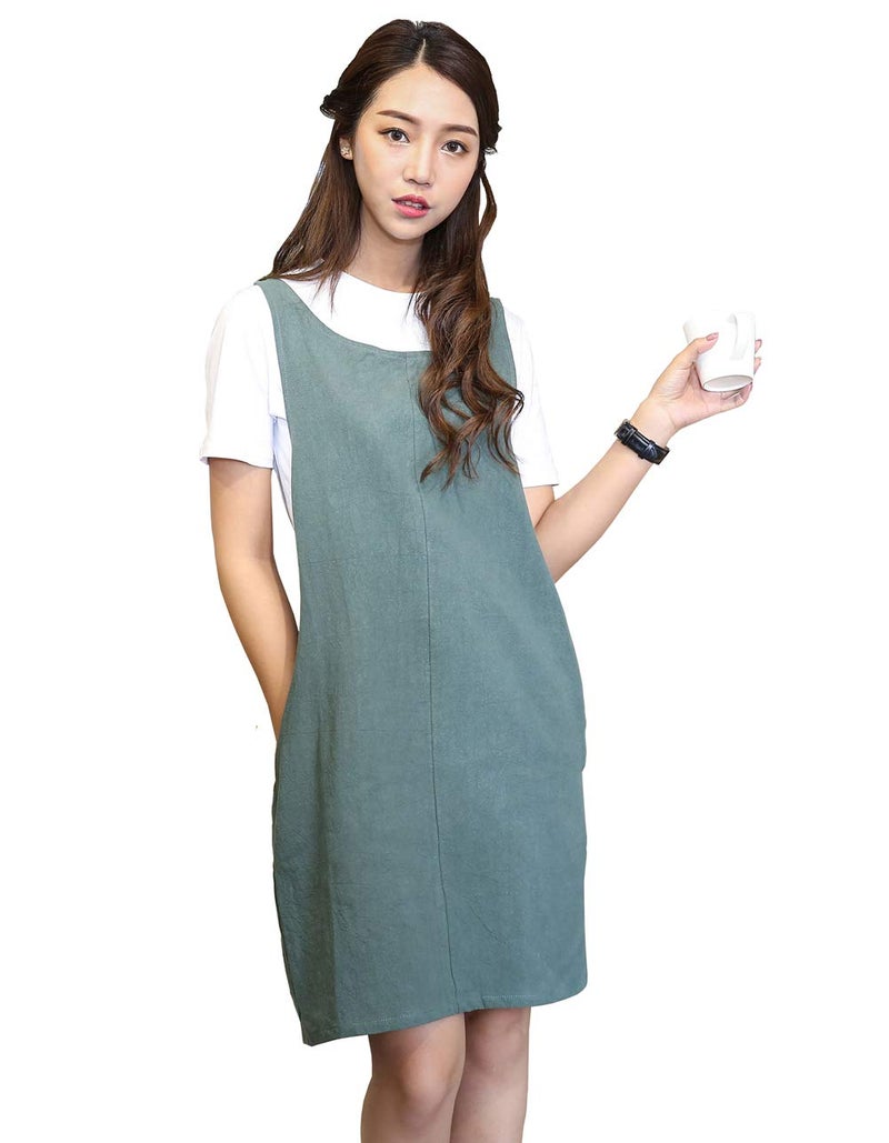AOBBYBBS Soft Cotton Linen Apron Solid Color Halter Cross Bandage Aprons Japanese Style X Shape Kitchen Cooking Clothes Gift for Women Chef Housewarming (Army Green) - Image 1