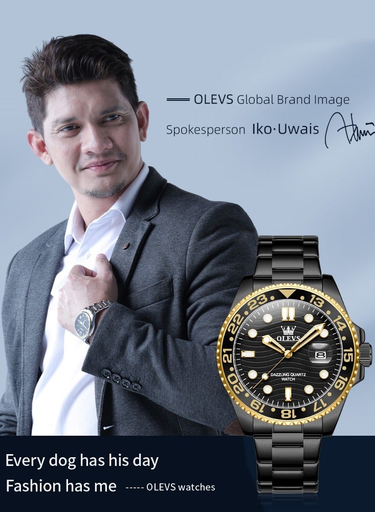 أوليفز ساعة OLEVS كوارتز فاخرة جديدة للرجال بسوار من الفولاذ المقاوم للصدأ وسلسلة غوص وإطار ملون وساعة يد أصلية أنيقة للرجال - Image 5