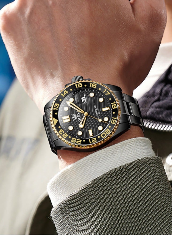 أوليفز ساعة OLEVS كوارتز فاخرة جديدة للرجال بسوار من الفولاذ المقاوم للصدأ وسلسلة غوص وإطار ملون وساعة يد أصلية أنيقة للرجال - Image 3