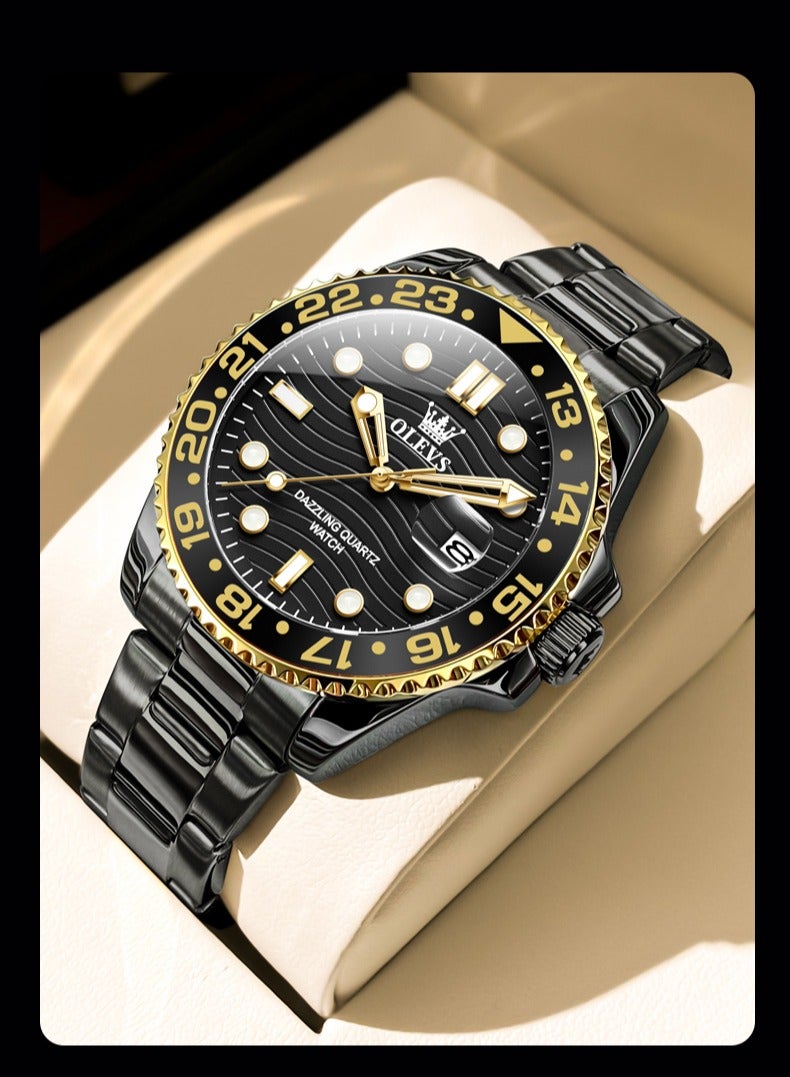 أوليفز ساعة OLEVS كوارتز فاخرة جديدة للرجال بسوار من الفولاذ المقاوم للصدأ وسلسلة غوص وإطار ملون وساعة يد أصلية أنيقة للرجال - Image 1