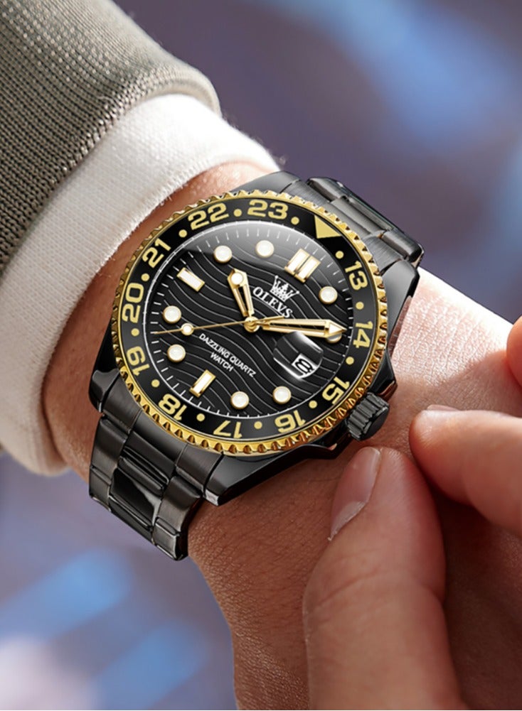 أوليفز ساعة OLEVS كوارتز فاخرة جديدة للرجال بسوار من الفولاذ المقاوم للصدأ وسلسلة غوص وإطار ملون وساعة يد أصلية أنيقة للرجال - Image 4