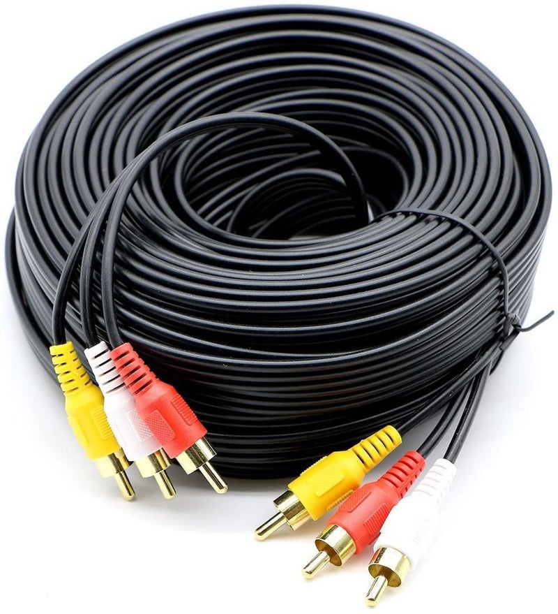 PASOW 3 RCA Cable Audio Video Composite Male to Male DVD Cable (60 Feet) - Image 1