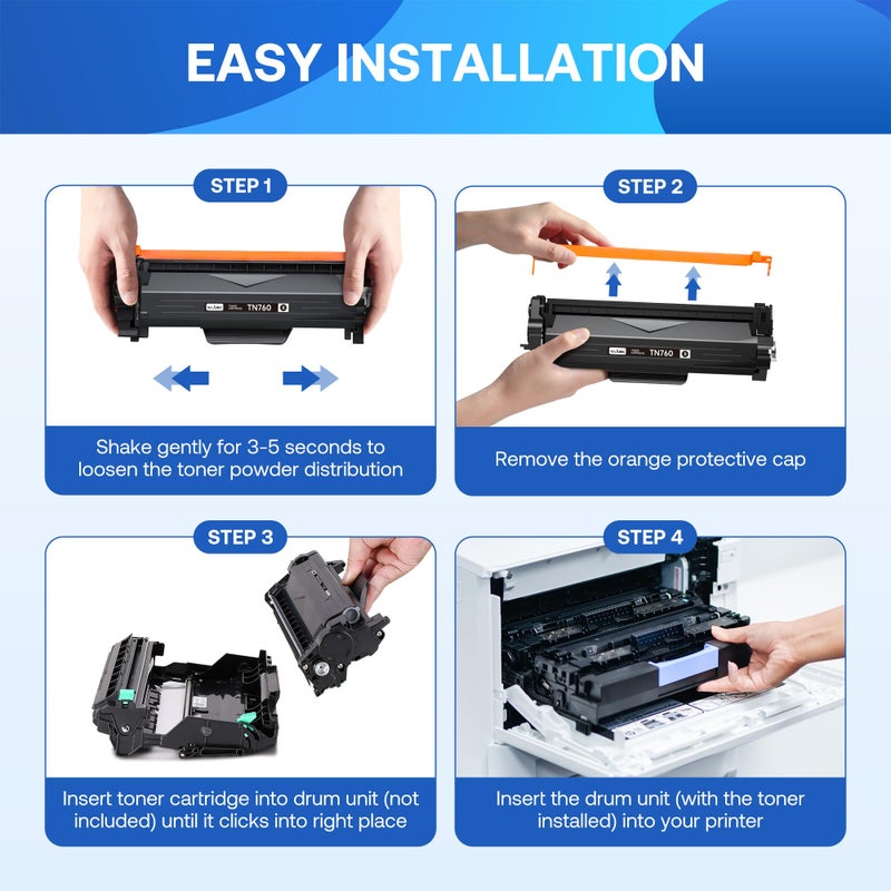 WEAREC Compatible Toner Cartridge Replacement for Brother TN760 TN-760 TN730 with HL-L2350DW HL-L2370DW MFC-L2750DW DCP-L2550DW Printer (Black 4 Pack) - Image 5