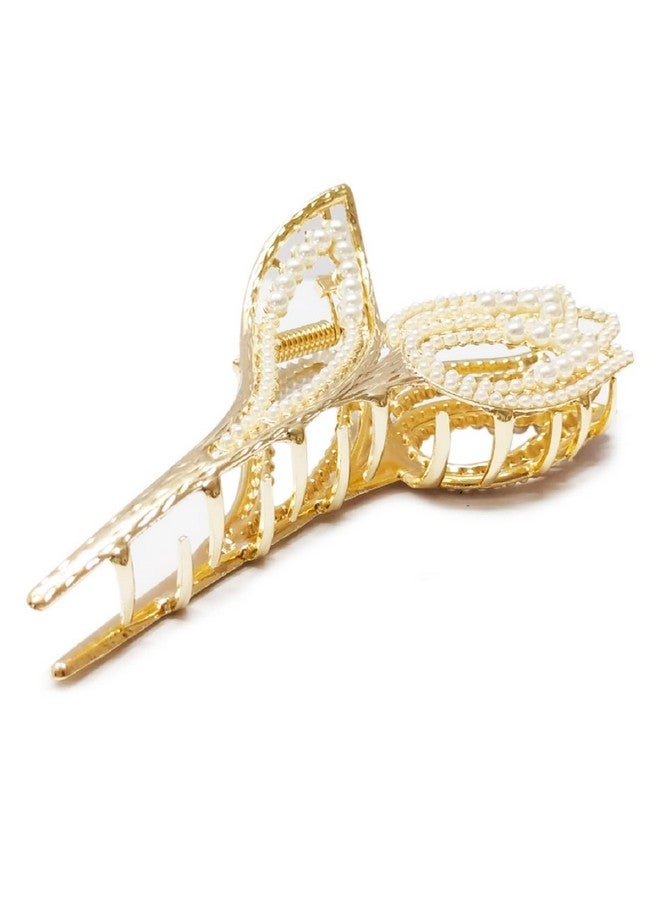 Fabula by OOMPH Jewellery Gold Tone White Pearls Tulip Shape Big Large Hair Claw Hair Clip for Women & Girls Stylish Latest (HSSK79_AMR3) - Image 5