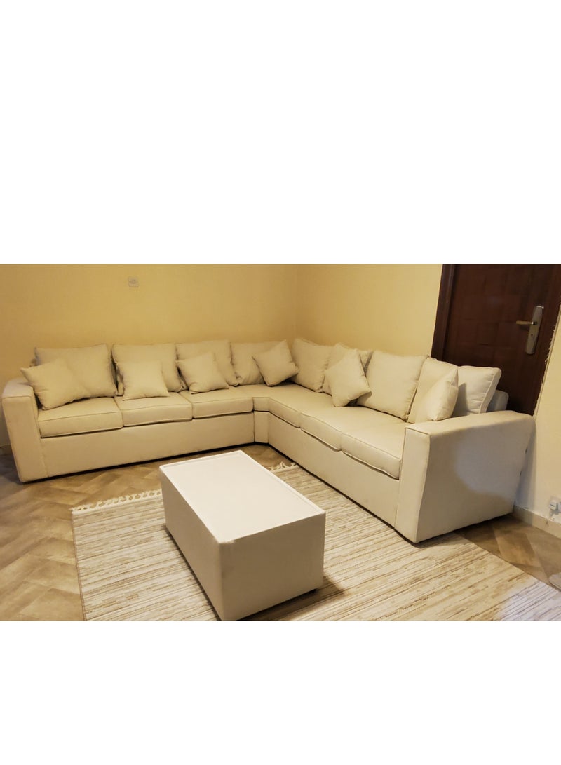 البستان طقم أريكة كاربو مقاوم للماء على شكل حرف L، 7 مقاعد، بيج - Image 1