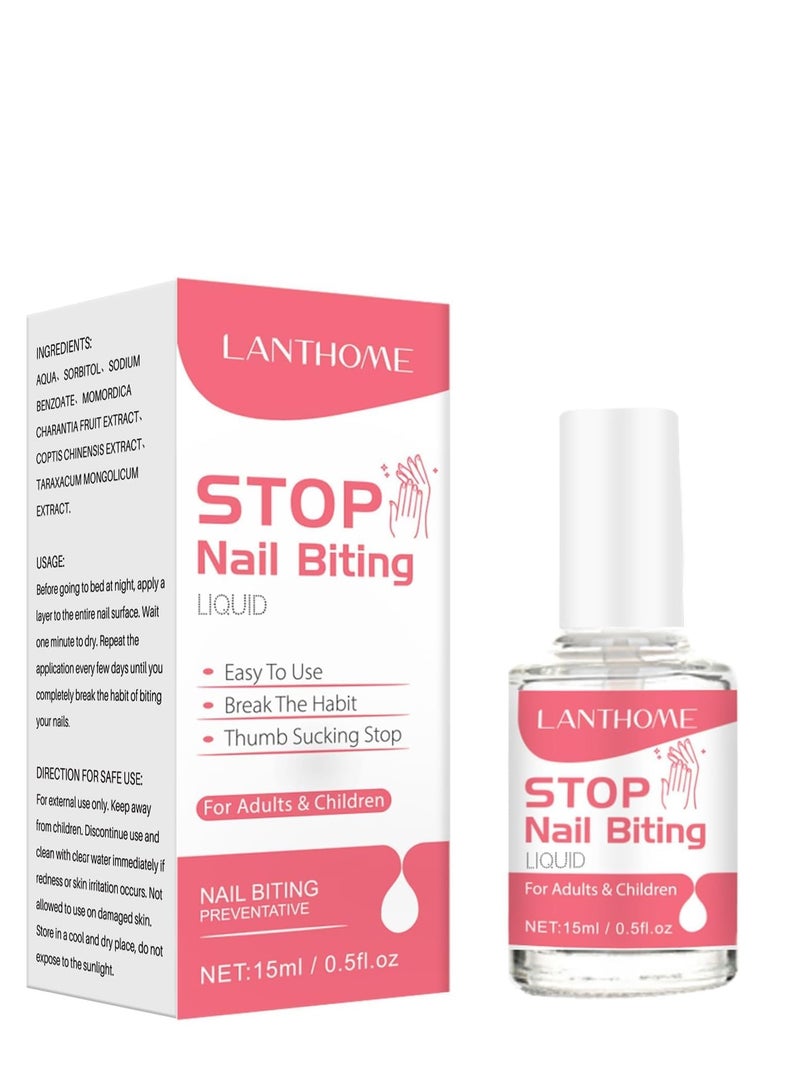لانثوم طلاء مضاد لقضم الأظافر ، ورنيش شفاف لتثبيط قضم الأظافر الإبهام للأطفال والكبار - تطبيق سريع مع طعم آمن ومر من مستخلصات نباتية طبيعية 15 مل - Image 1