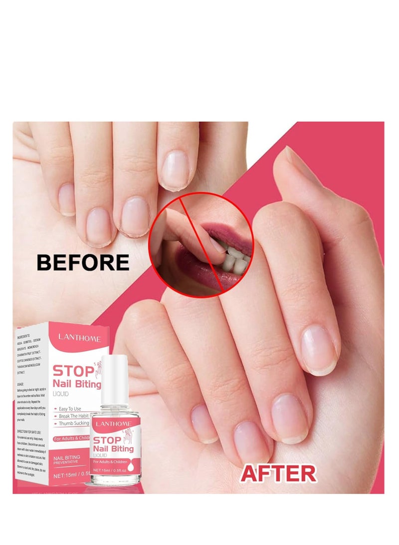 لانثوم طلاء مضاد لقضم الأظافر ، ورنيش شفاف لتثبيط قضم الأظافر الإبهام للأطفال والكبار - تطبيق سريع مع طعم آمن ومر من مستخلصات نباتية طبيعية 15 مل - Image 2