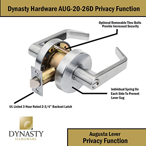 Dynasty Hardware Passage Door Lever Lockset, ADA Compliant, Grade 2 Heavy Duty Non-Locking Handle for Hallway or Closet Use, Satin Chrome Finish, Model AUG-30-26D - Image 3
