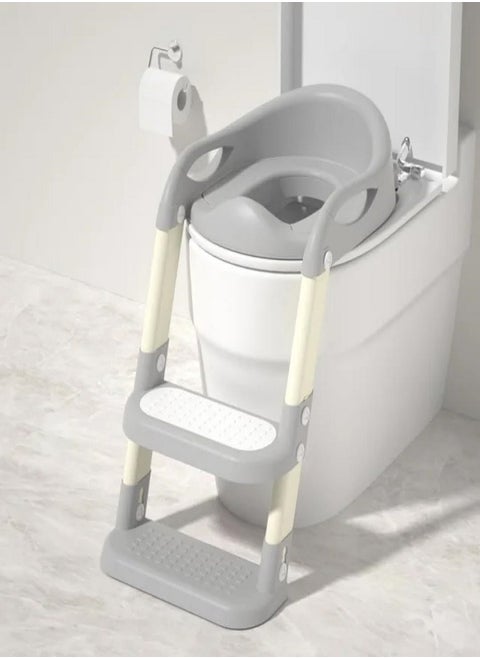 Potty Training Seat with Ladder, Foldable Ladder Potty for Kids, Splash Guard, Comfortable Non-Slip Base (Gray)
