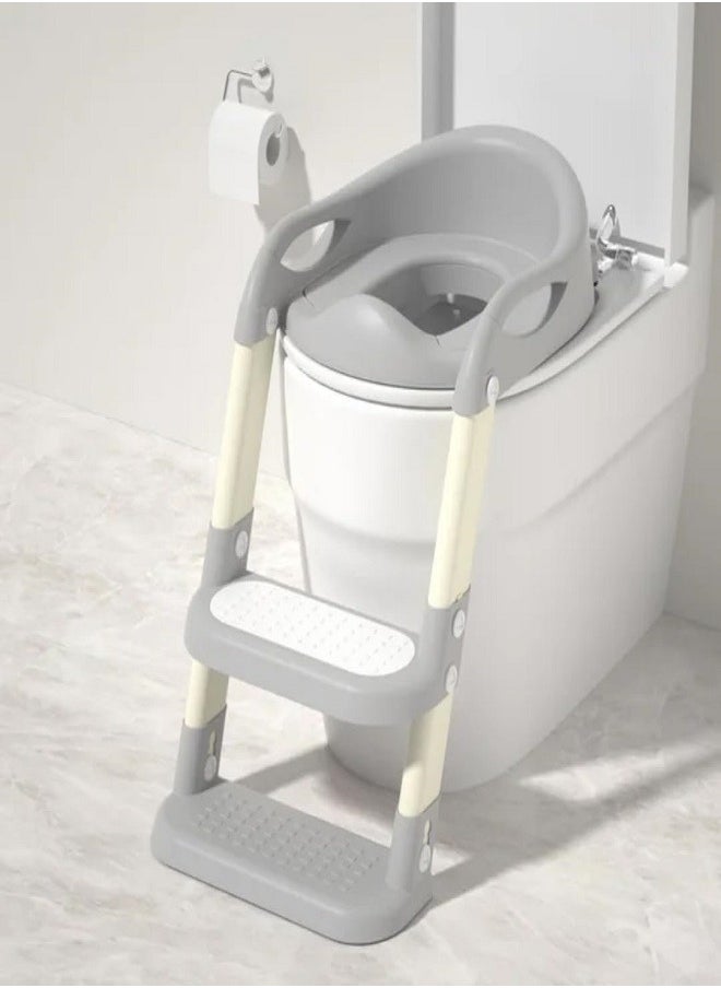 Generic - Potty Training Seat with Ladder, Foldable Ladder Potty for Kids, Splash Guard, Comfortable Non-Slip Base (Gray) - Image 1