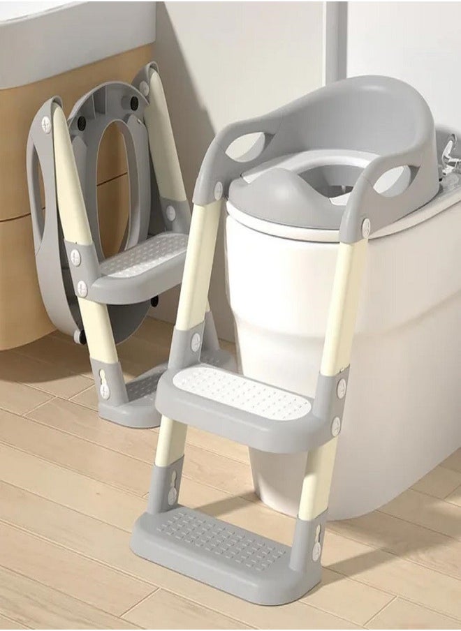 Generic - Potty Training Seat with Ladder, Foldable Ladder Potty for Kids, Splash Guard, Comfortable Non-Slip Base (Gray) - Image 1