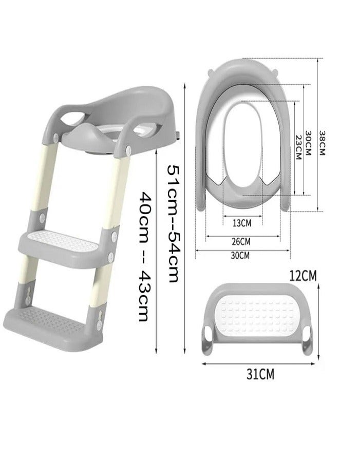 Potty Training Seat with Ladder, Foldable Ladder Potty for Kids, Splash Guard, Comfortable Non-Slip Base (Gray)  - Image 3