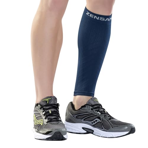 Zensah Calf/Shin Compression Sleeve - Made in the USA Single Leg Compression Sleeve for Shin Splint Relief, Recovery, Running (Navy, Large/X-Large) - Image 1
