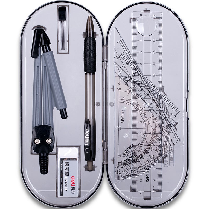 Delight 9591 Compass  Protractor Student Drawing Set 8-Pcs Black Black