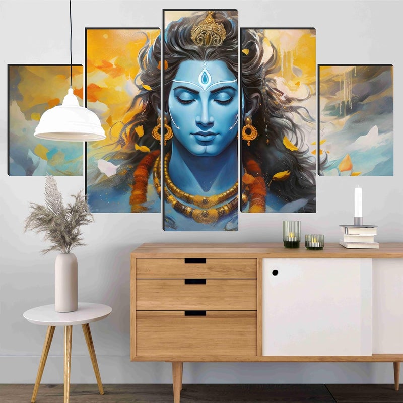 SAF Shiva Paintings For Wall Decoration - Set Of Five, 3D Modern Art Painting For Living Room Large Size With Frames For Home Decoration, Hotel, Office 76.2 Cm X 45 Cm Sanfpnls35477, Engineered Wood - Image 3