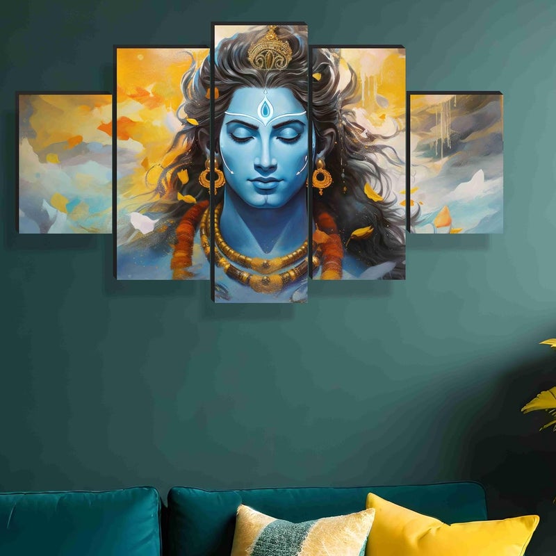 SAF Shiva Paintings For Wall Decoration - Set Of Five, 3D Modern Art Painting For Living Room Large Size With Frames For Home Decoration, Hotel, Office 76.2 Cm X 45 Cm Sanfpnls35477, Engineered Wood - Image 1