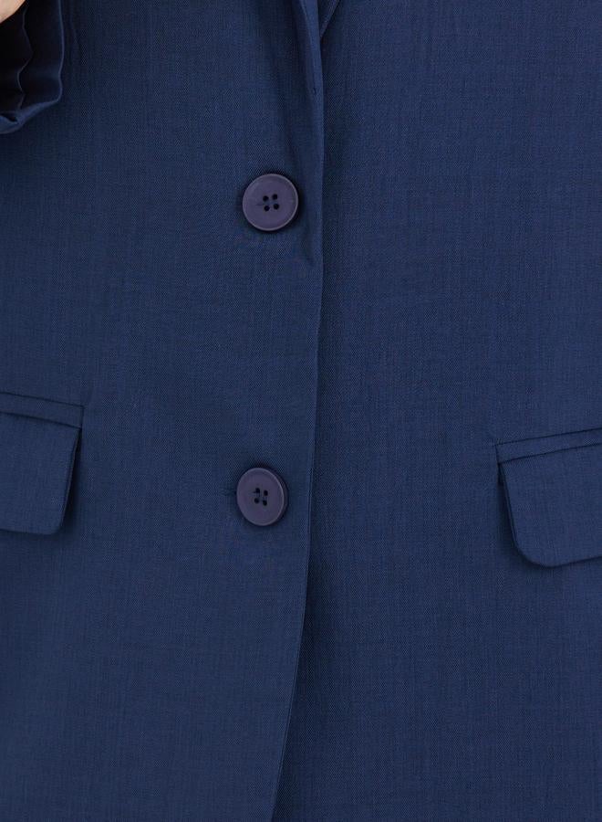 Styli Women Navy Blue Regular Fit Regular Length Linen Look Blazer - Image 4