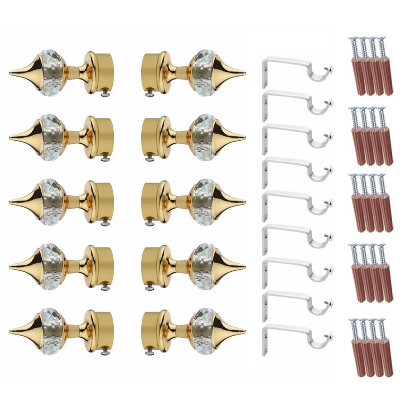 GLOXY ENTERPRISE Aluminium Single Diamond Curtain Brackets Parda Holders with Support Fittings 1 Inch Rod Pocket Finials Designer Door and Window (Golden 10 Pair) - Image 1