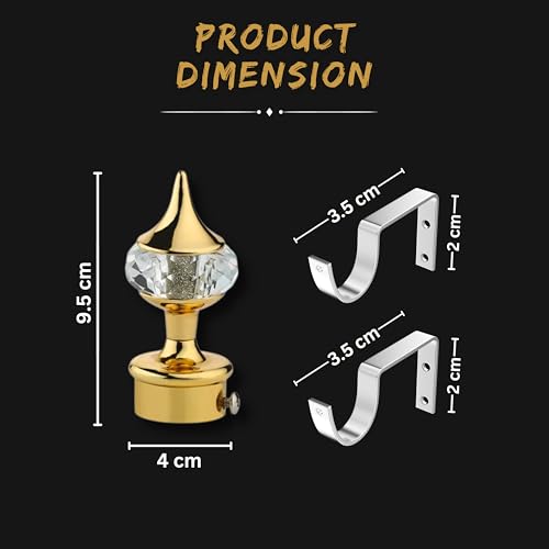 GLOXY ENTERPRISE Aluminium Single Diamond Curtain Brackets Parda Holders with Support Fittings 1 Inch Rod Pocket Finials Designer Door and Window (Golden 10 Pair) - Image 5