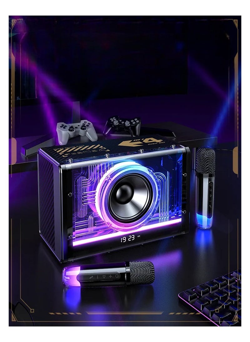 Bluetooth Karaoke Machine for Adults & Kids with Two Wireless Microphones, Portable Speaker with LED Party Lights, Rechargeable Battery, Compatible with Bluetooth Devices, Perfect for Parties & Events - Image 1