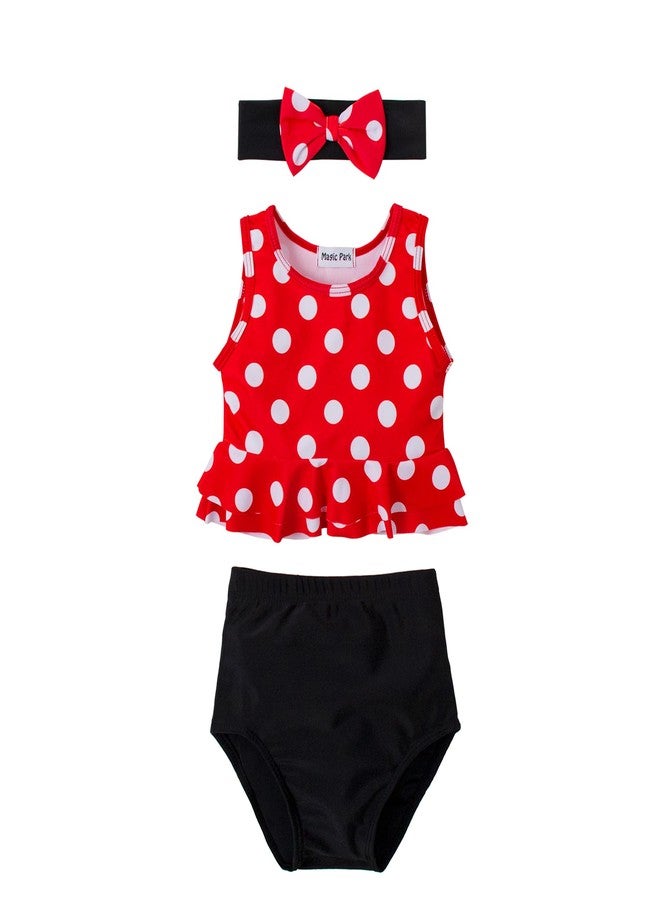 Magic Park 0M-3T Infant Girl Bikini Set Baby Vest Bathing Suit Toddler Girls 3 Piece Swimwear Beach Outfits with Headband (12-18 Months, Red Dot Black) - Image 1