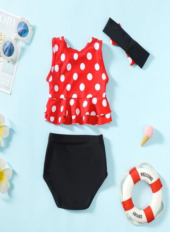 Magic Park 0M-3T Infant Girl Bikini Set Baby Vest Bathing Suit Toddler Girls 3 Piece Swimwear Beach Outfits with Headband (12-18 Months, Red Dot Black) - Image 2