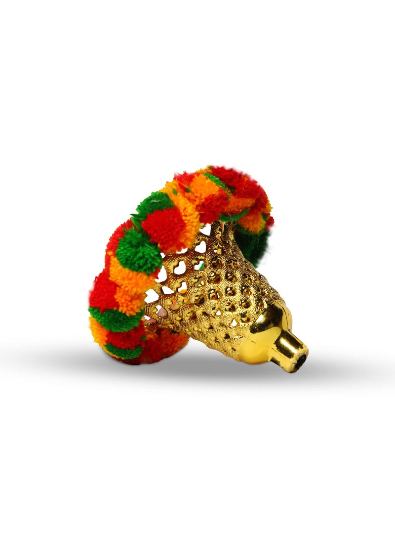 iHandikart iHandikart Marigold Garland Fluffy Artificial with Pom Pom Bell in The Bottom Used for Diwali DecorationDiwali GiftHome Decoration Size 33 inch Colour Yellow Light Orange Pack of 2 334052  - Image 5