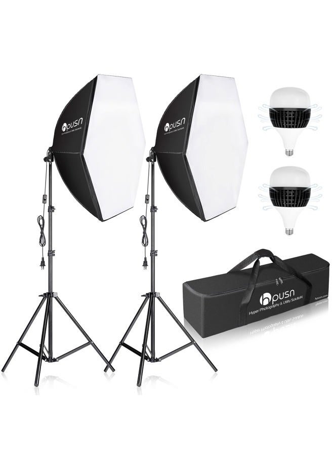 Hpusn Softbox Photography Lighting Kit 30"X30" Professional Continuous Lighting System Photo Studio Equipment with 2pcs E27 Socket 5400K Bulbs for Portraits Advertising Shooting YouTube Video - Image 1