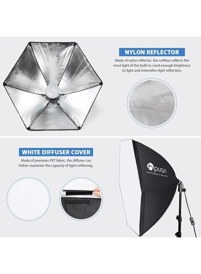 Hpusn Softbox Photography Lighting Kit 30"X30" Professional Continuous Lighting System Photo Studio Equipment with 2pcs E27 Socket 5400K Bulbs for Portraits Advertising Shooting YouTube Video - Image 2