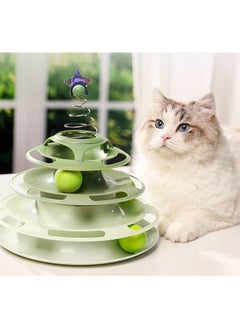 Cat Toy 3-Level Turntable Toy with 3 Colorful Small Balls Interactive Fun Mental Physical Exercise Puzzle Toys (Green )