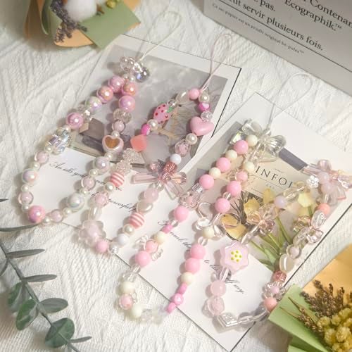 cioatu 4 Pieces Cute Phone Charms Beaded Phone Strap Aesthetic Y2K Cellphone Keychain Cute Bear Butterfly Heart Cool Cellphone Charm for Bag Keychain Airpods Camera Pendants Decor (Pink Style) - Image 2