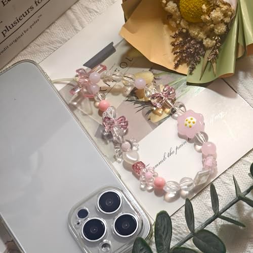 cioatu 4 Pieces Cute Phone Charms Beaded Phone Strap Aesthetic Y2K Cellphone Keychain Cute Bear Butterfly Heart Cool Cellphone Charm for Bag Keychain Airpods Camera Pendants Decor (Pink Style) - Image 4