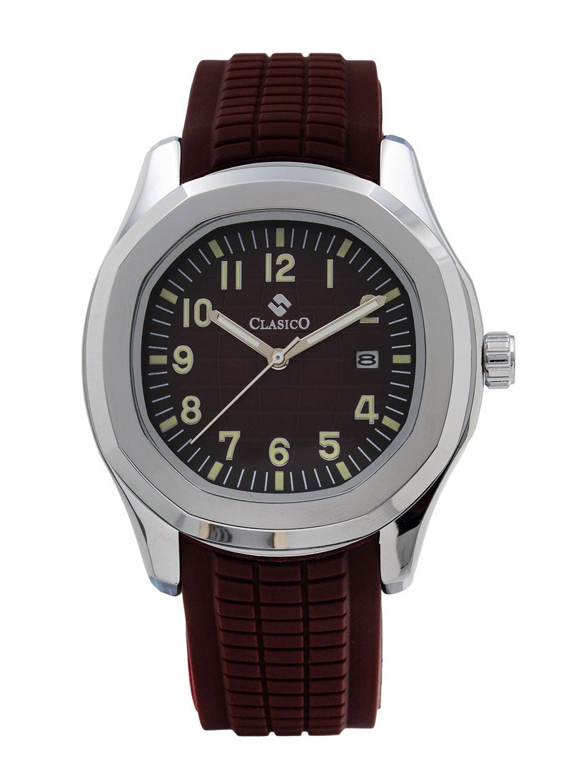 Clasico 🔥 ساعة أنالوج للرجال من أكواتيك - قرص ماروني مع تاريخ 🕒 حزام مطاطي رياضي ⌚ ساعة أنيقة للاستخدام اليومي - Image 1