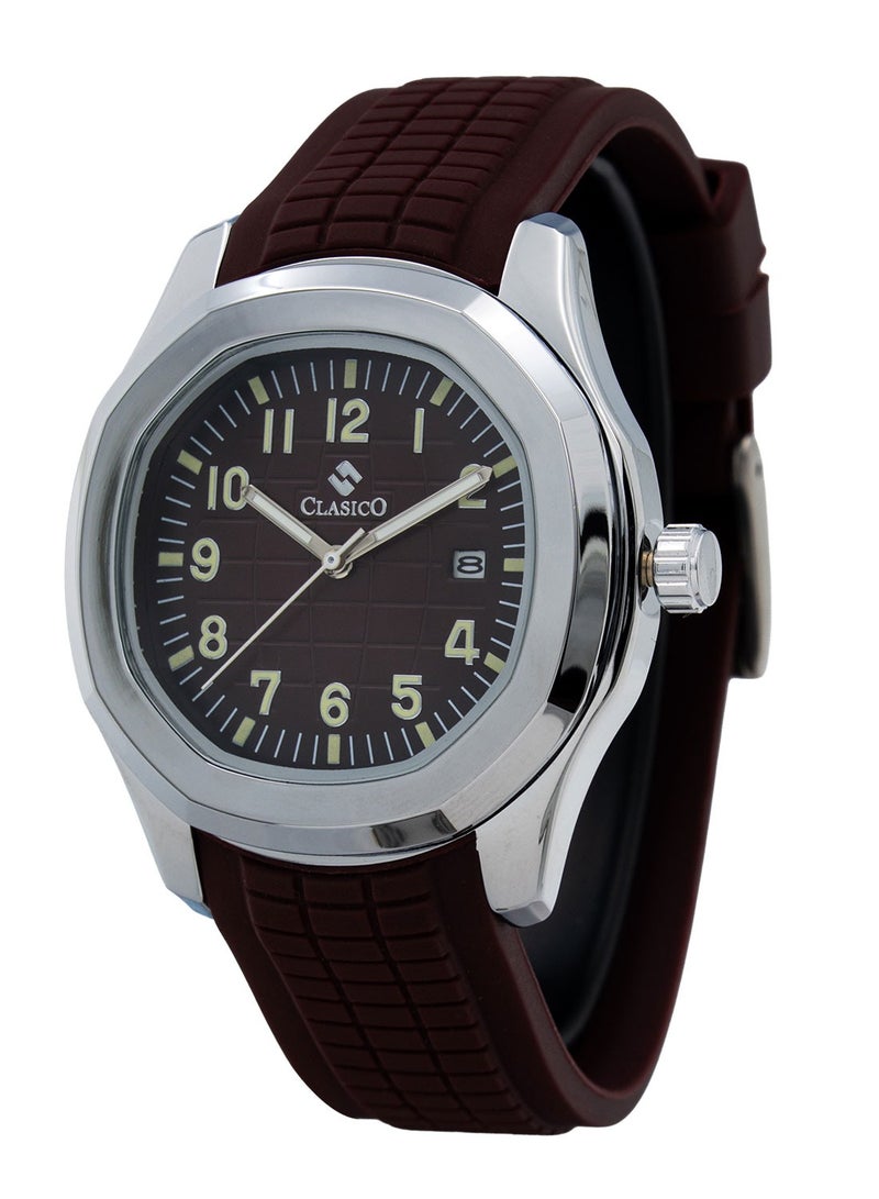 Clasico 🔥 ساعة أنالوج للرجال من أكواتيك - قرص ماروني مع تاريخ 🕒 حزام مطاطي رياضي ⌚ ساعة أنيقة للاستخدام اليومي - Image 3
