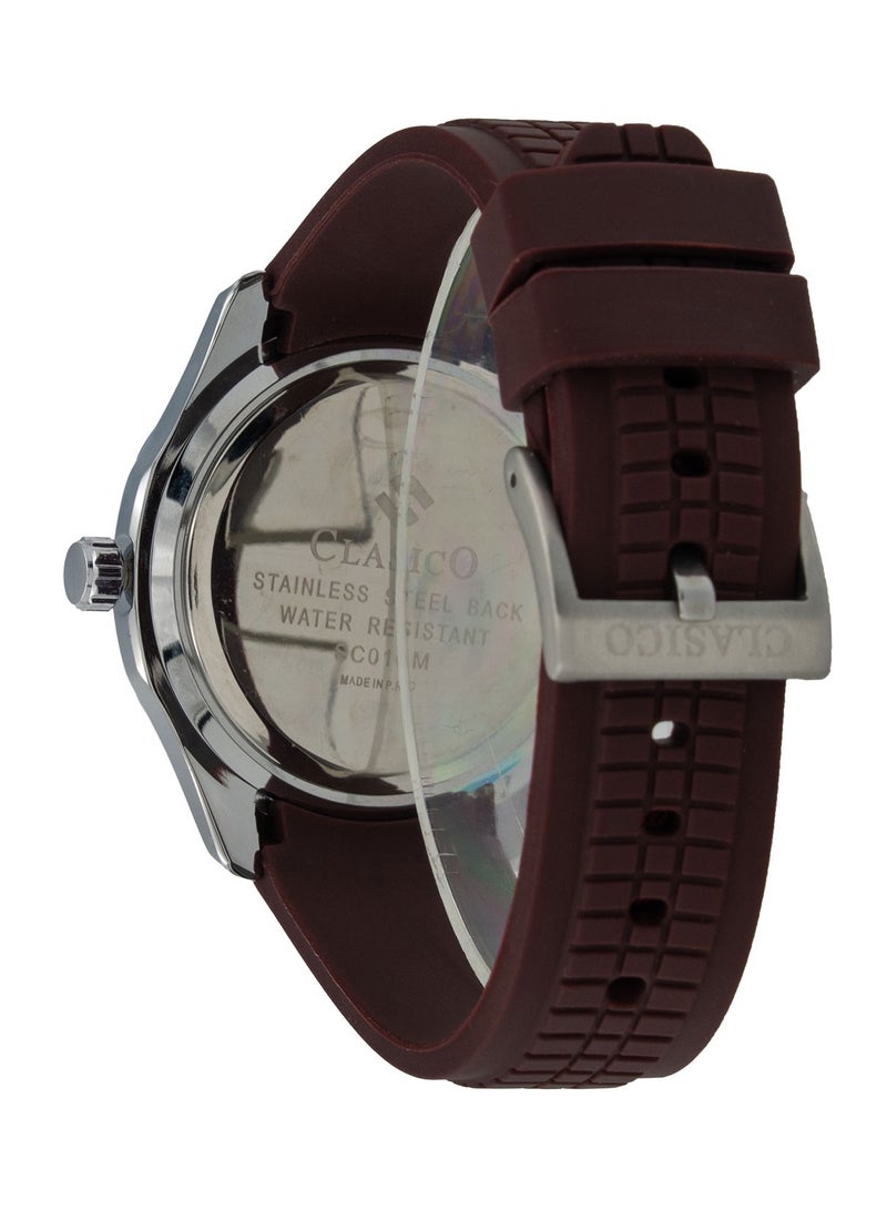 Clasico 🔥 ساعة أنالوج للرجال من أكواتيك - قرص ماروني مع تاريخ 🕒 حزام مطاطي رياضي ⌚ ساعة أنيقة للاستخدام اليومي - Image 4