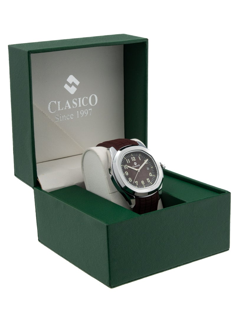 Clasico 🔥 ساعة أنالوج للرجال من أكواتيك - قرص ماروني مع تاريخ 🕒 حزام مطاطي رياضي ⌚ ساعة أنيقة للاستخدام اليومي - Image 5