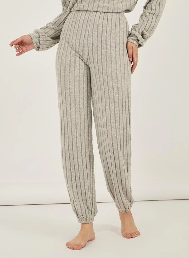 Styli Button Detail Ribbed Long Sleeves Top and Pyjama Set