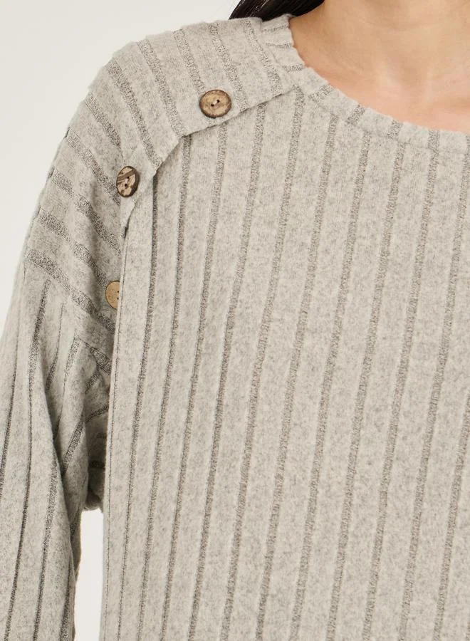 Styli Button Detail Ribbed Long Sleeves Top and Pyjama Set