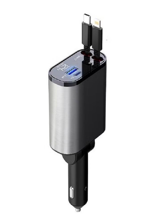 4-in-1 Car Charger with Dual Retractable Cable, Dual Port USB CORD Fast Charging Car Adapter Car  with Voltage Display Compatible with iPhone 14 13 Pro Max, iPad, Samsung - Image 1