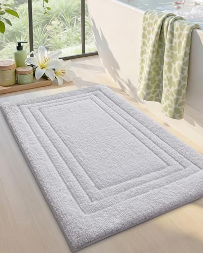 DEXI Bath Mats Bathroom Rug 24x16 White Non Slip Bathroom Rugs Washable Absorbent Bathmat Quick Dry for Shower Floor Sink - Image 1