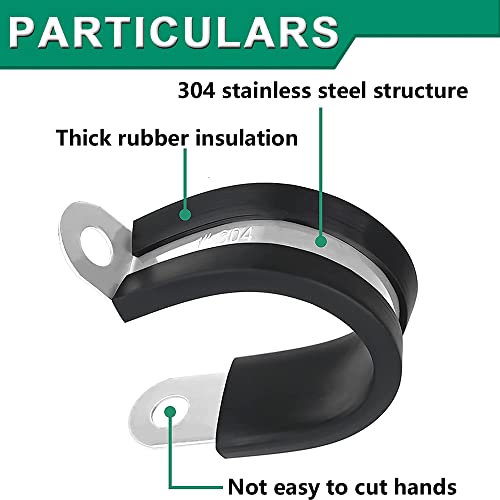 OURU 110PCS Cable Clamps Assortment Kit,10 Sizes—1/4" 5/16" 3/8" 1/2" 5/8" 3/4" 1" 1-1/4" 1-1/2" 1-3/4" Stainless Steel Rubber Coated Cushioned Insulated Cable Clamp,Automotive Wire Pipe Clamps - Image 3
