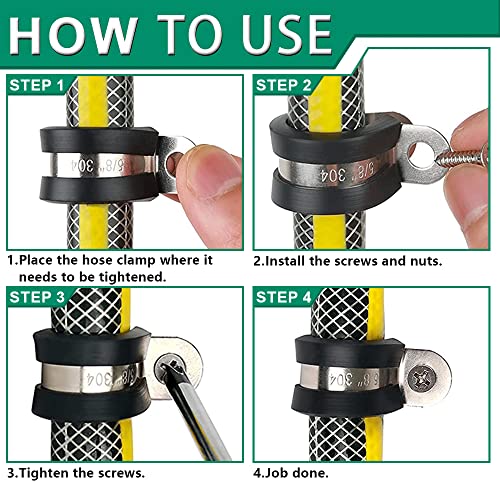 OURU 110PCS Cable Clamps Assortment Kit,10 Sizes—1/4" 5/16" 3/8" 1/2" 5/8" 3/4" 1" 1-1/4" 1-1/2" 1-3/4" Stainless Steel Rubber Coated Cushioned Insulated Cable Clamp,Automotive Wire Pipe Clamps - Image 5