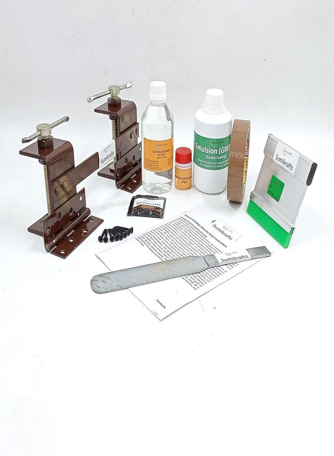 sumikrafts Screen Printing kit: Screen Printing Wooden Frame 8”x10 pre Stretched Nylon mesh no 16+PVC Ink Silver 250gm+Double Hinge Table clamp - Image 3