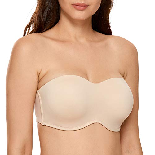 DELIMIRA Women's Strapless Bra Minimizer Seamless Underwire Unlined Bandeau for Big Bust Beige 36C - Image 1