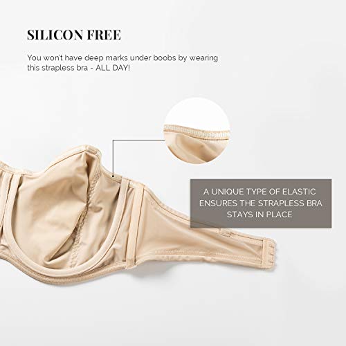 DELIMIRA Women's Strapless Bra Minimizer Seamless Underwire Unlined Bandeau for Big Bust Beige 36C - Image 5
