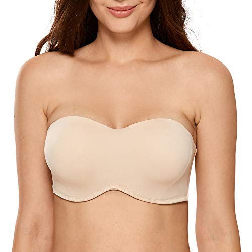 DELIMIRA Women's Strapless Bra Minimizer Seamless Underwire Unlined Bandeau for Big Bust Beige 36C - Image 3