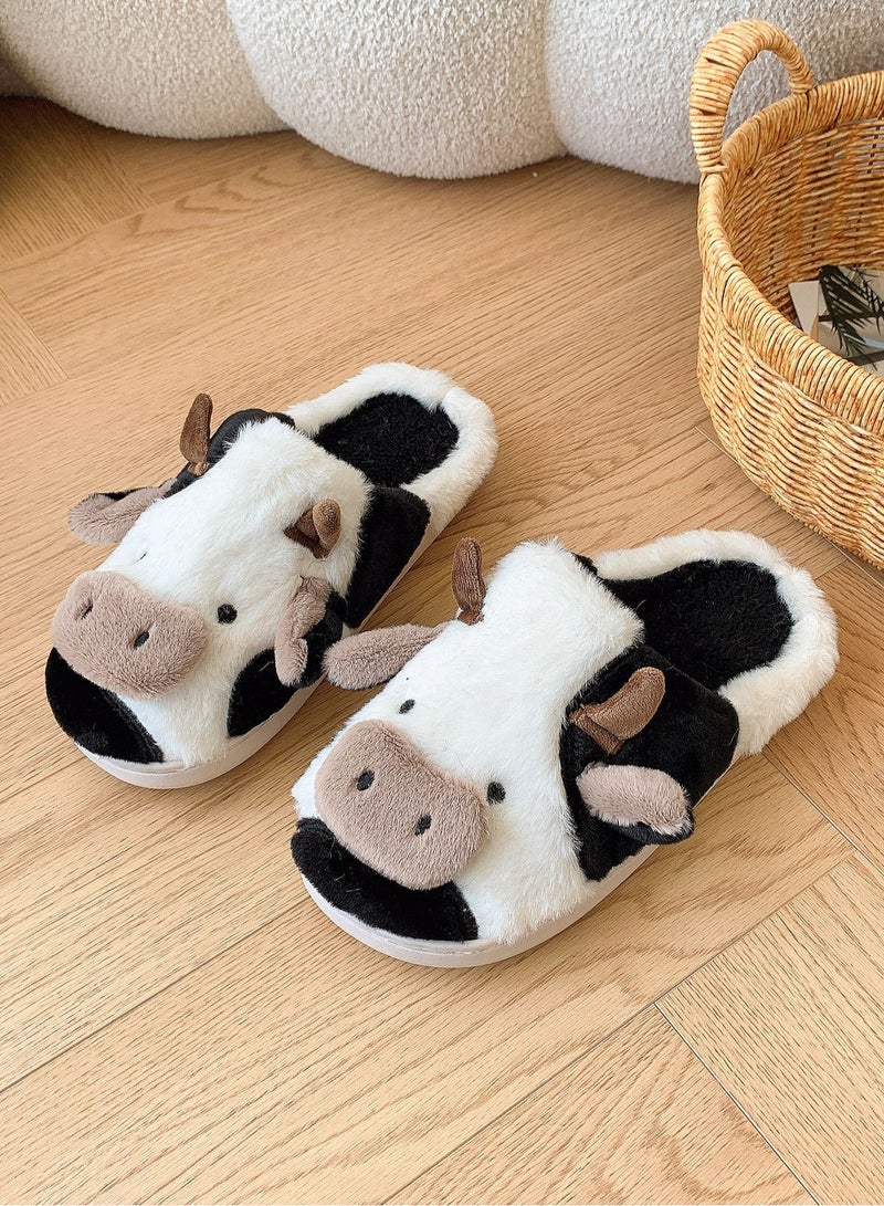 Indoor Warm Plush Slippers For Cows Black - Image 1